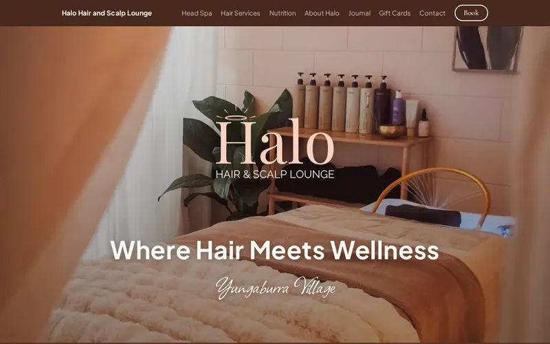 The home page of Halo Hair and Scalp Lounge's website
